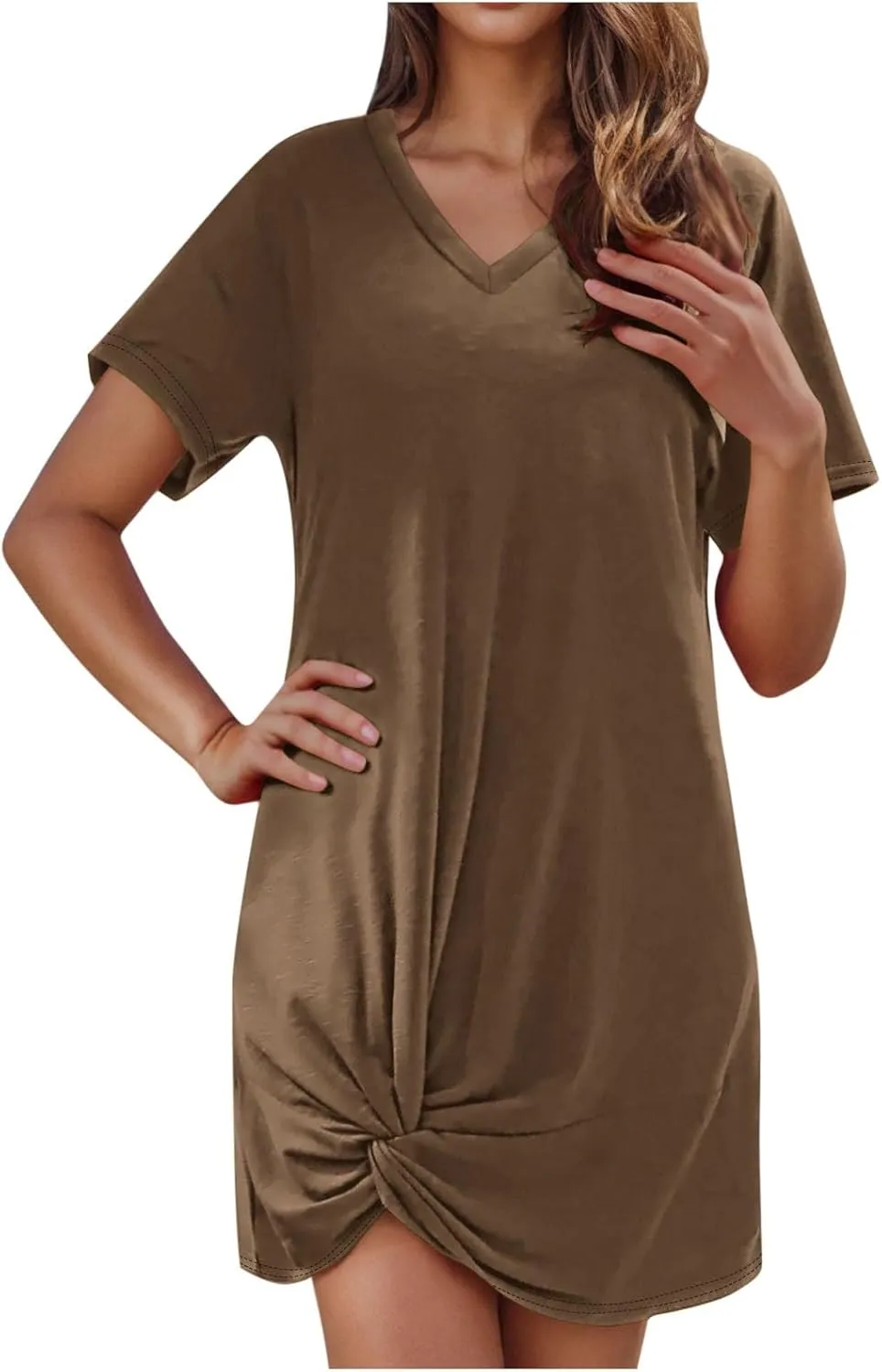 Finelylove Beach Dresses for Women 2025 Casual Short Sleeve V Neck Loose Cover Up Mini Dress 2025 Summer Vacation Outfits