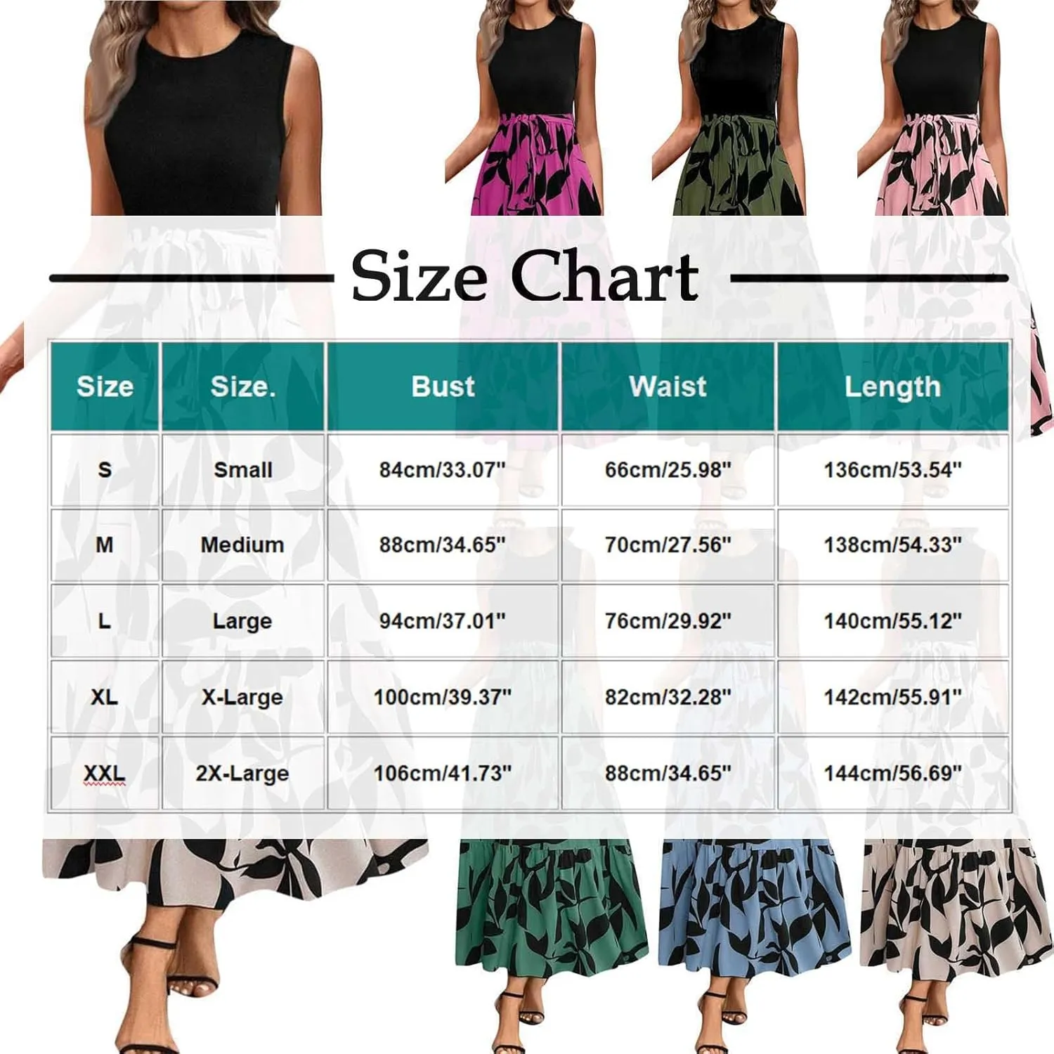 Finelylove Long Maxi Dresses for Women 2025 Boho Floral Tie Belted Patchwork Empire Waist Sleeveless Modest Flowy Dress
