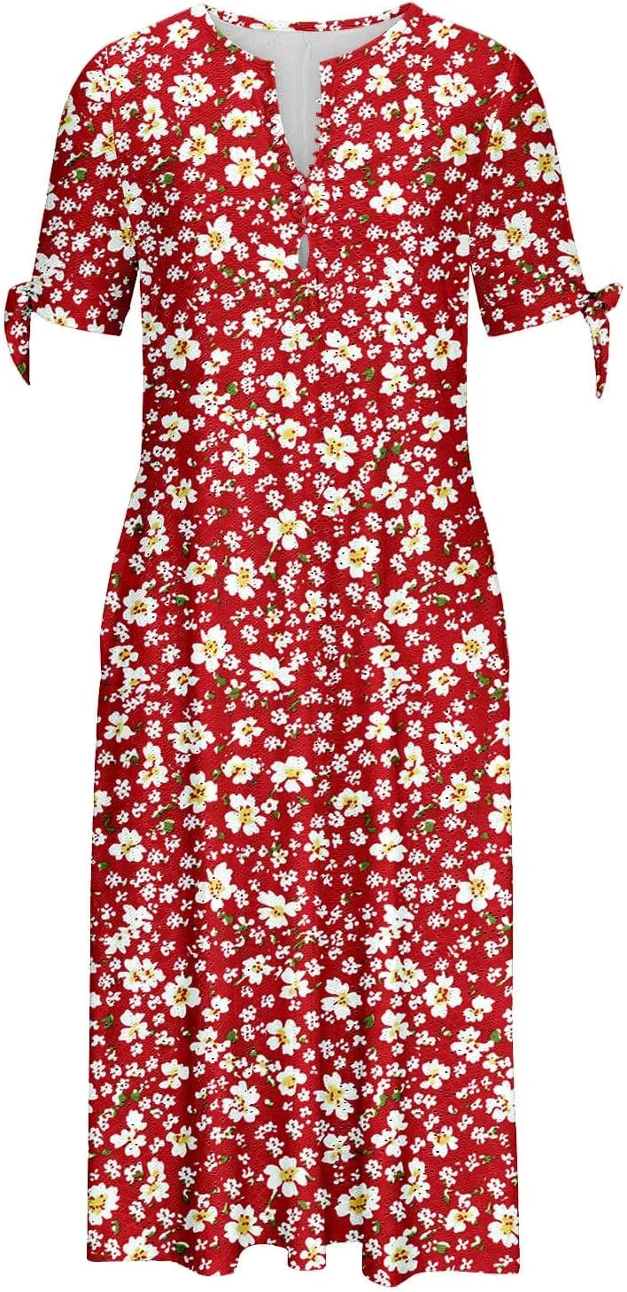 Finelylove Long Maxi Dresses for Women 2025 Trendy Floral Eyelet Short Sleeve Tshirt Dress Casual Boho Summer Beach Sundress