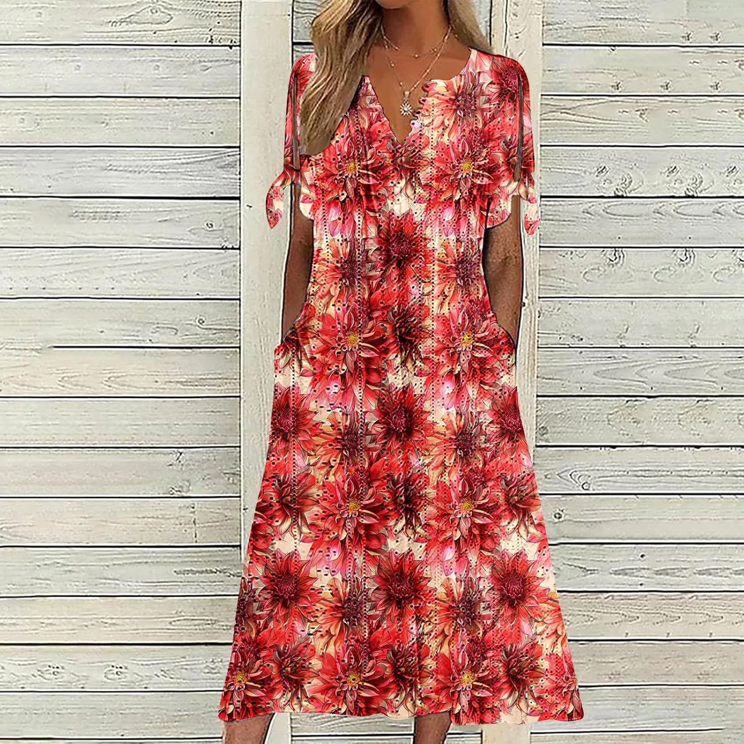 Finelylove Long Maxi Dresses for Women 2025 Trendy Floral Eyelet Short Sleeve Tshirt Dress Casual Boho Summer Beach Sundress