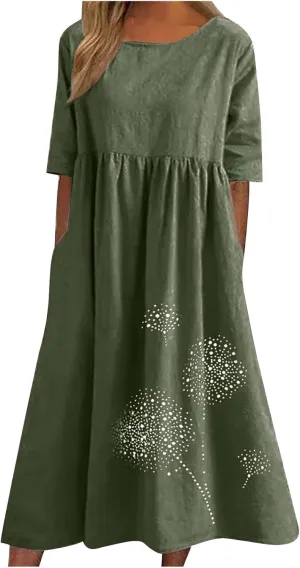 Finelylove Tshirt Dress for Women 2025 Casual Plus Size Summer Midi Boho Dresses Floral Print Loose Flowy Long Sundress