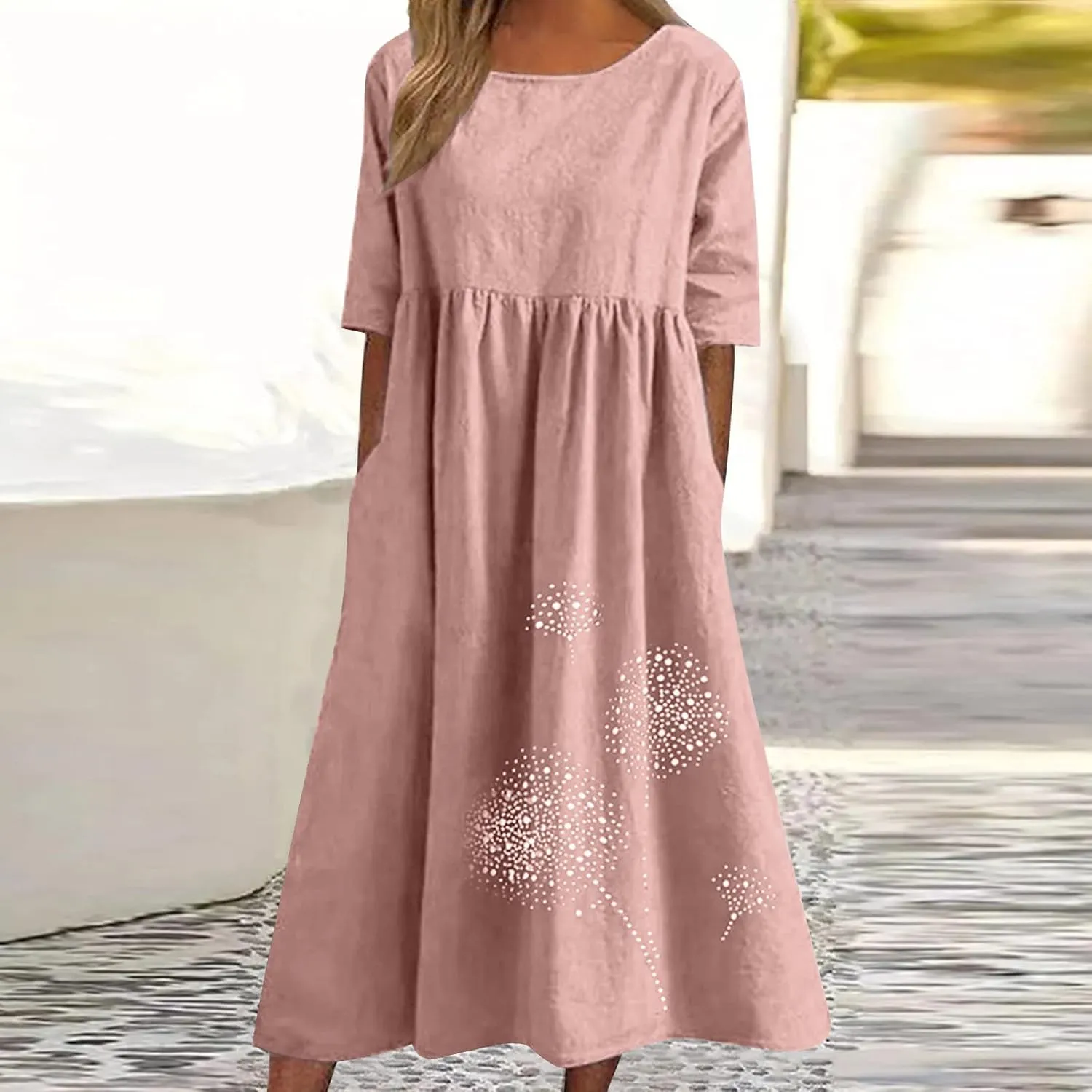 Finelylove Tshirt Dress for Women 2025 Casual Plus Size Summer Midi Boho Dresses Floral Print Loose Flowy Long Sundress
