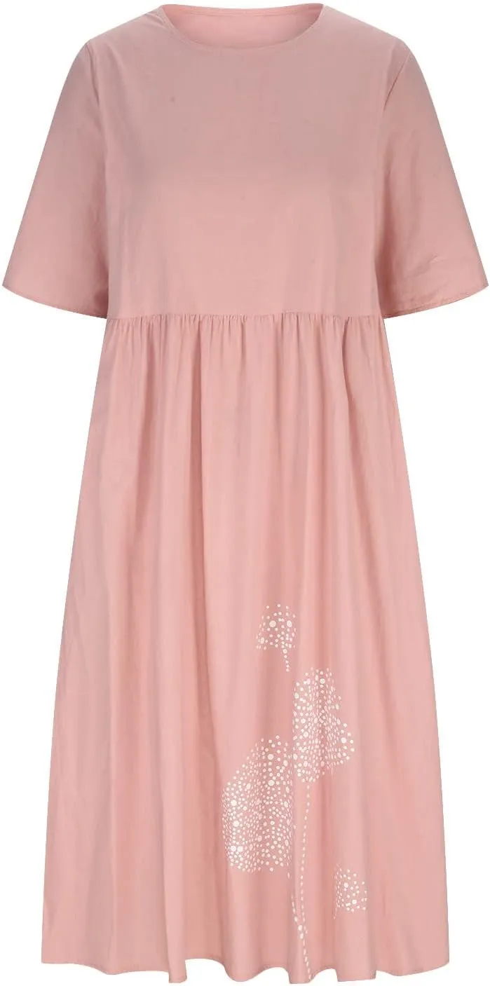 Finelylove Tshirt Dress for Women 2025 Casual Plus Size Summer Midi Boho Dresses Floral Print Loose Flowy Long Sundress