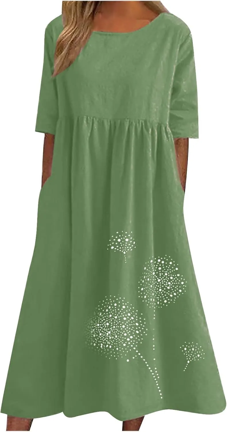 Finelylove Tshirt Dress for Women 2025 Casual Plus Size Summer Midi Boho Dresses Floral Print Loose Flowy Long Sundress