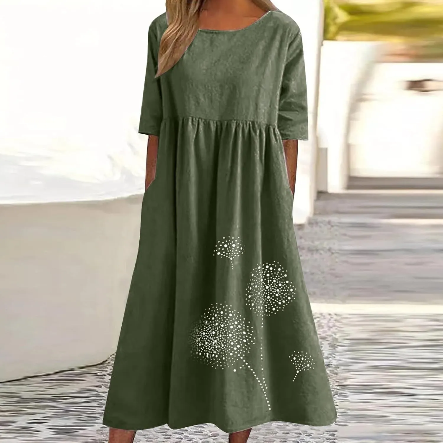 Finelylove Tshirt Dress for Women 2025 Casual Plus Size Summer Midi Boho Dresses Floral Print Loose Flowy Long Sundress
