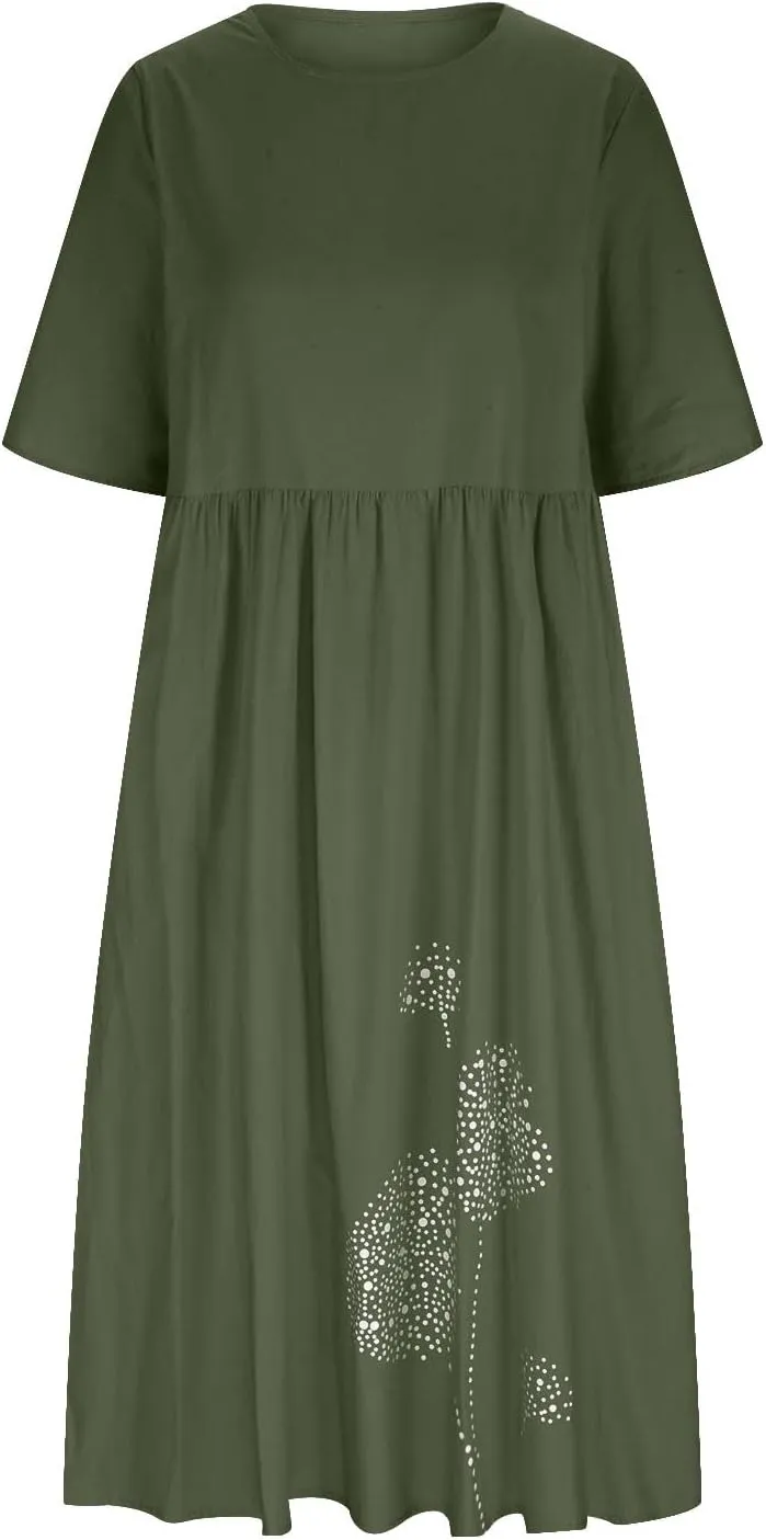 Finelylove Tshirt Dress for Women 2025 Casual Plus Size Summer Midi Boho Dresses Floral Print Loose Flowy Long Sundress