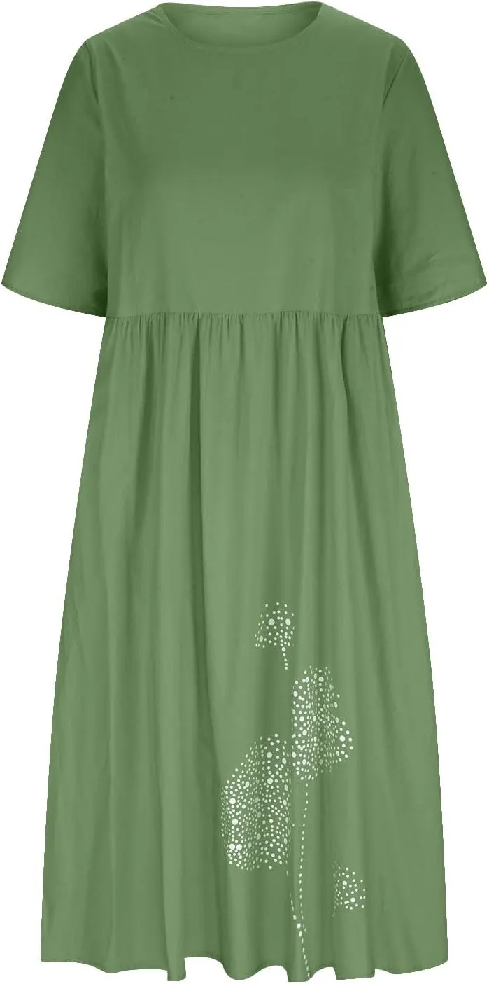 Finelylove Tshirt Dress for Women 2025 Casual Plus Size Summer Midi Boho Dresses Floral Print Loose Flowy Long Sundress