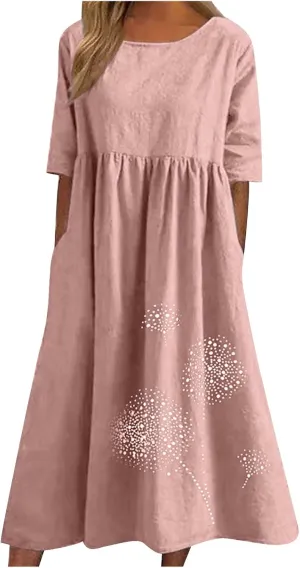Finelylove Tshirt Dress for Women 2025 Casual Plus Size Summer Midi Boho Dresses Floral Print Loose Flowy Long Sundress