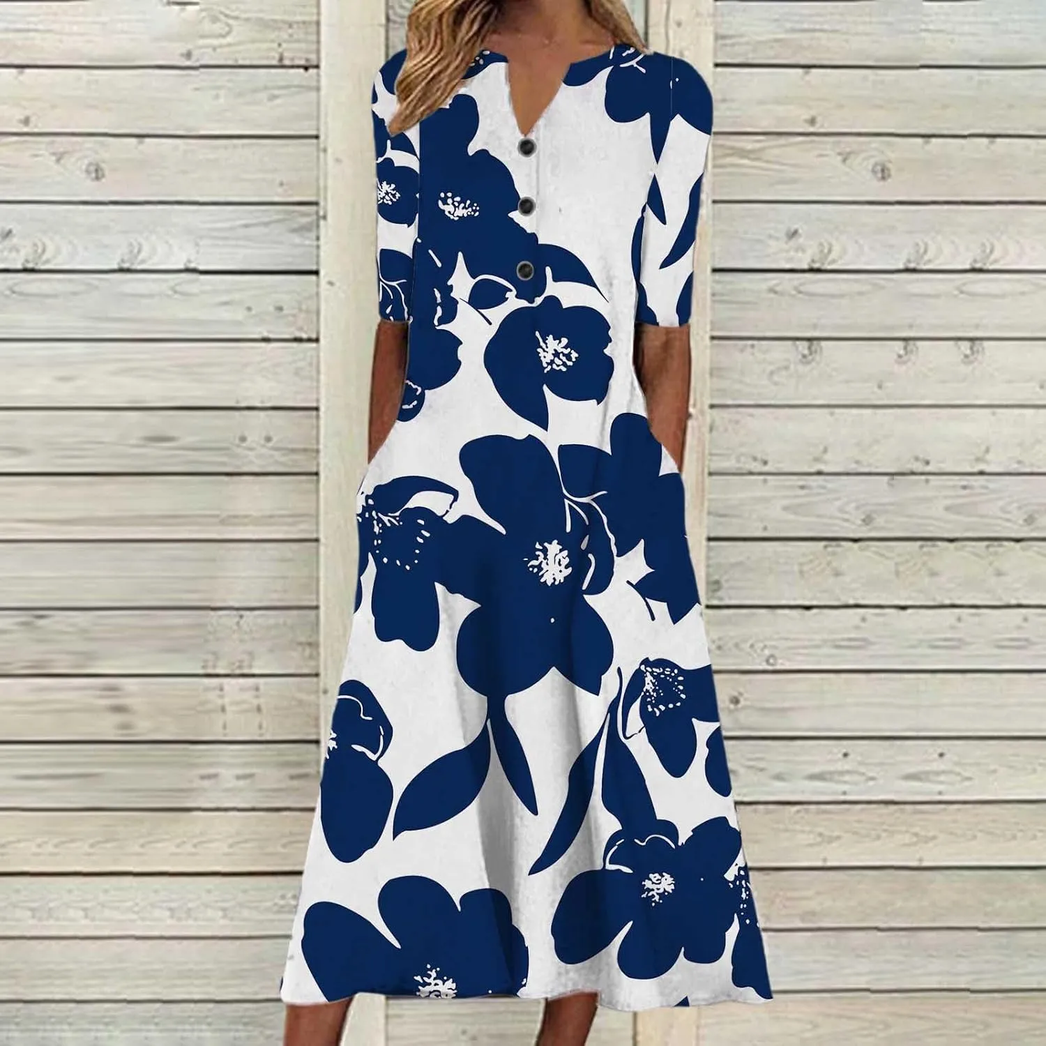 Finelylove Womens Maxi Dress Summer Casual Loose Boho Floral V Neck Short Sleeve Flowy Long Dresses Beach Vacation Outfits
