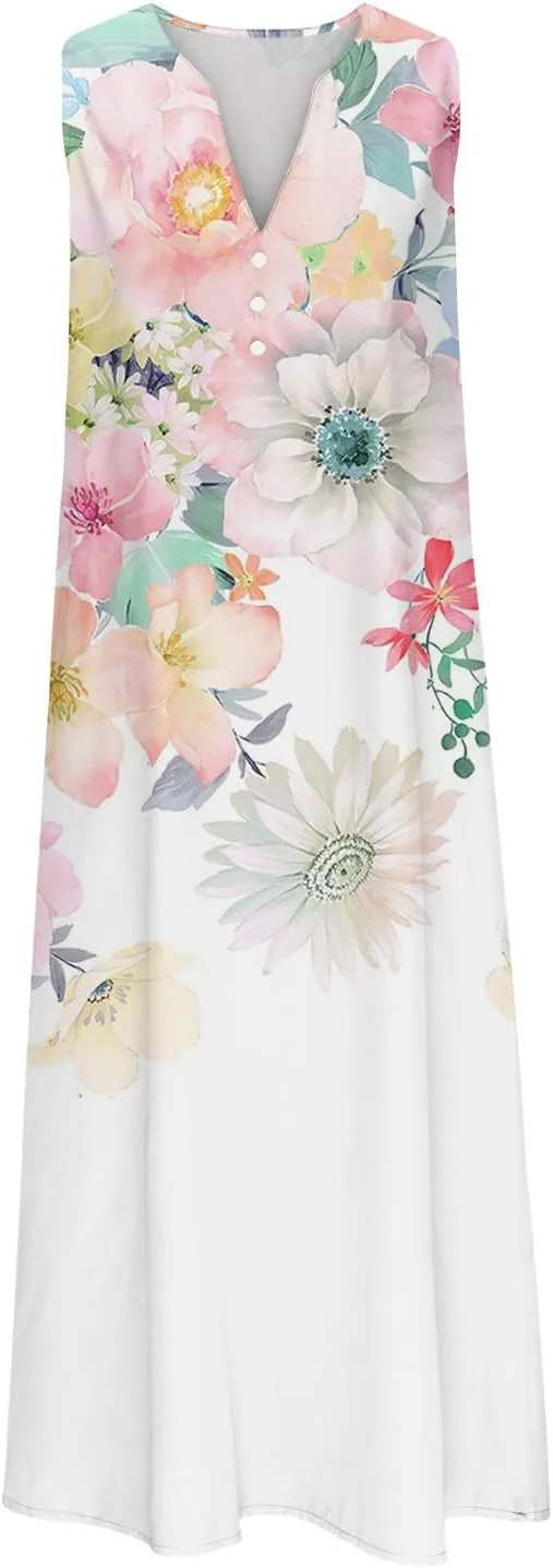 Finelylove Womens Summer Maxi Dresses 2025 Trendy Flowy A Line Beach Floral Plus Size Sundress Loose Fit Boho Long Dress