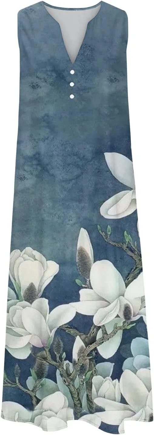 Finelylove Womens Summer Maxi Dresses 2025 Trendy Flowy A Line Beach Floral Plus Size Sundress Loose Fit Boho Long Dress