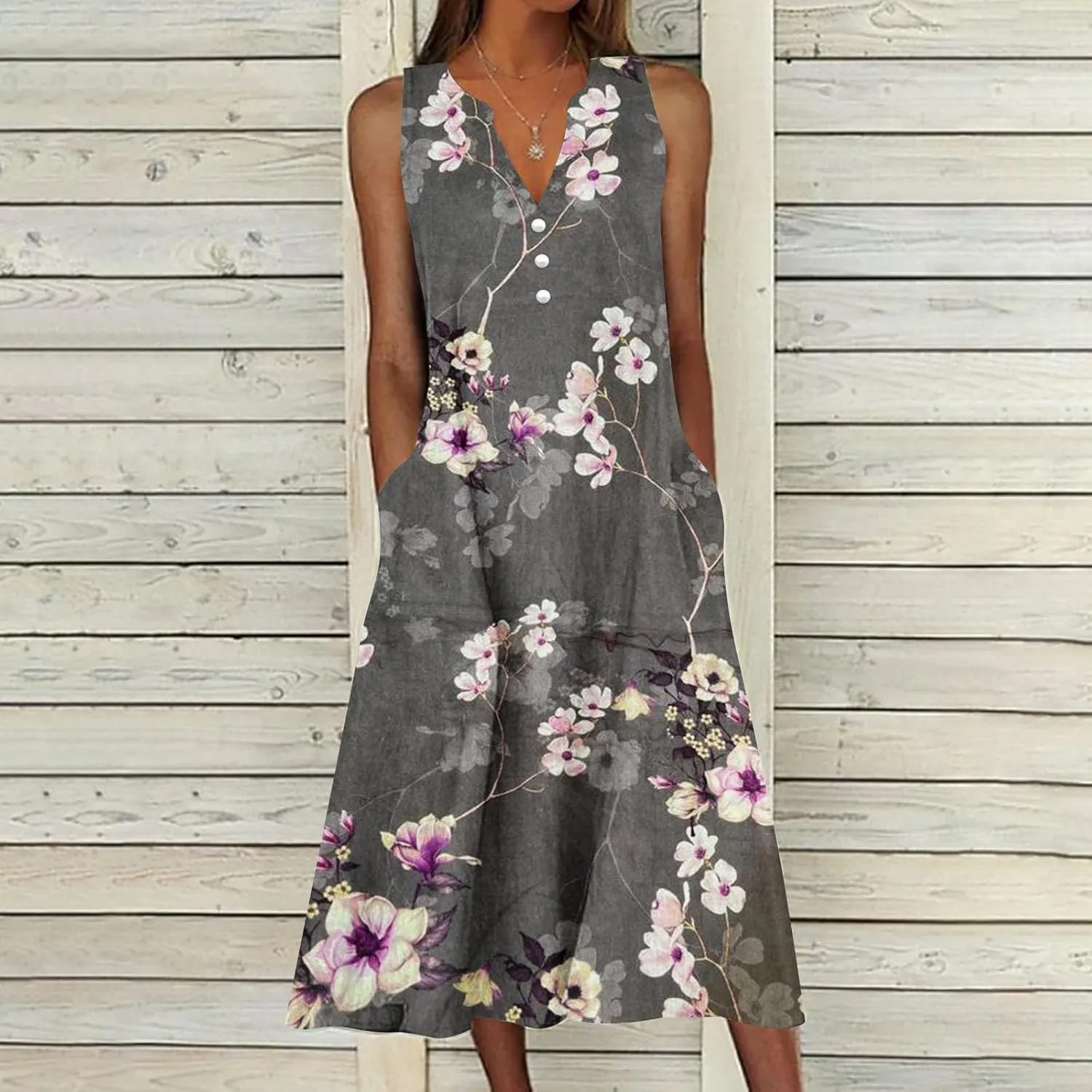 Finelylove Womens Summer Maxi Dresses 2025 Trendy Flowy A Line Beach Floral Plus Size Sundress Loose Fit Boho Long Dress