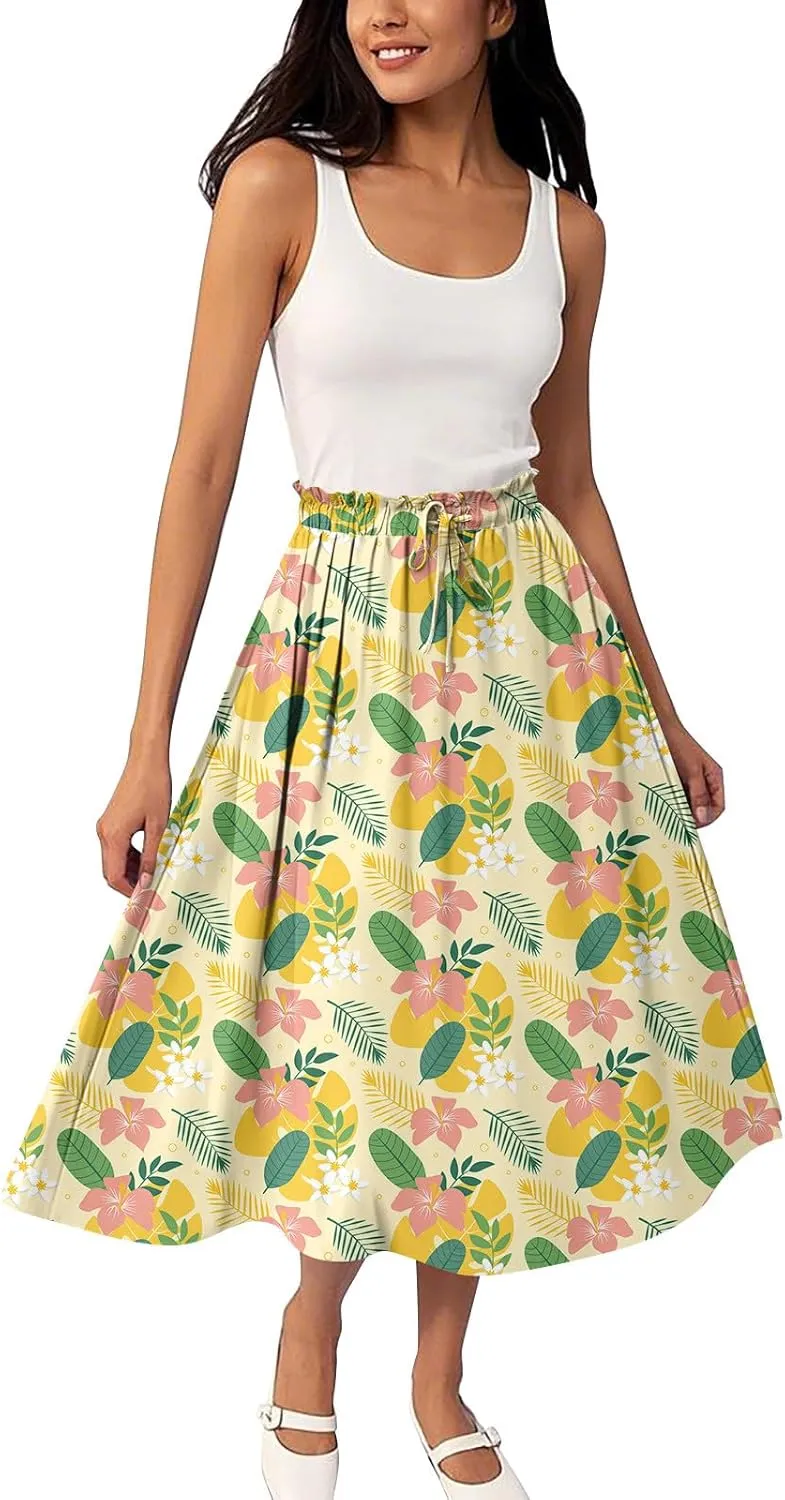 Floral Maxi Skirt for Women High Waist A-Line Bohemian Long Skirt Summer Style