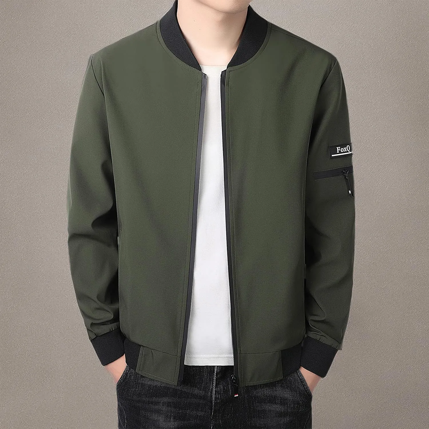 FoxQ Men's Bomber Jacket Lightweight, Slim Fit Sportswear Daily Casual Style with a Sporty Edge