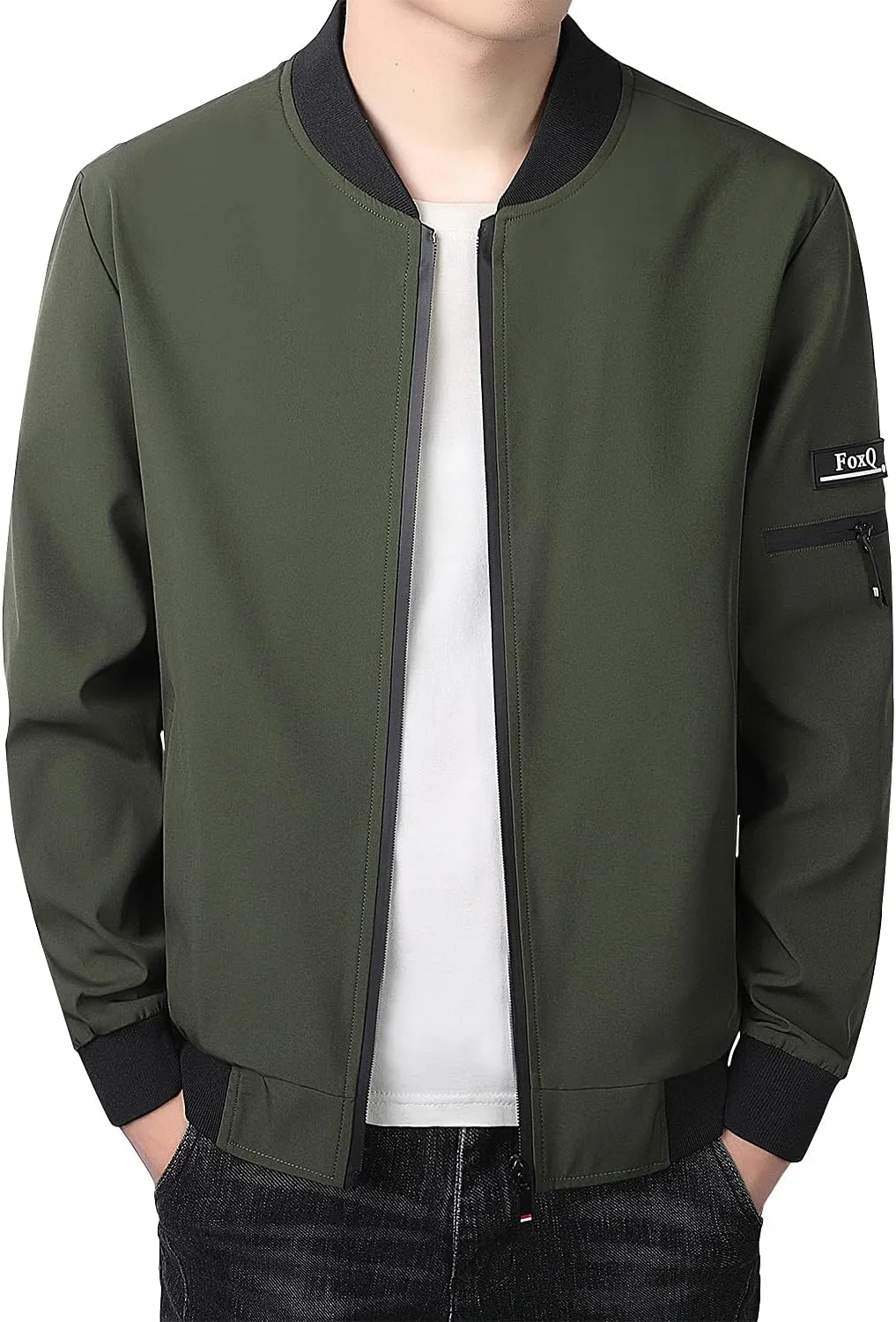 FoxQ Men's Bomber Jacket Lightweight, Slim Fit Sportswear Daily Casual Style with a Sporty Edge