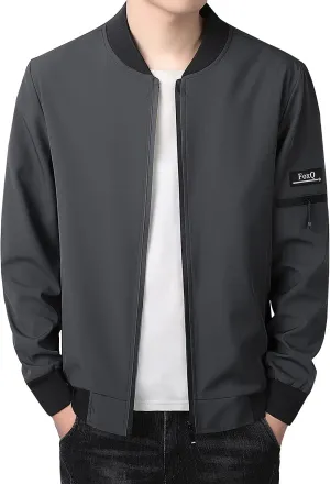 FoxQ Men's Bomber Jacket Lightweight, Slim Fit Sportswear Daily Casual Style with a Sporty Edge