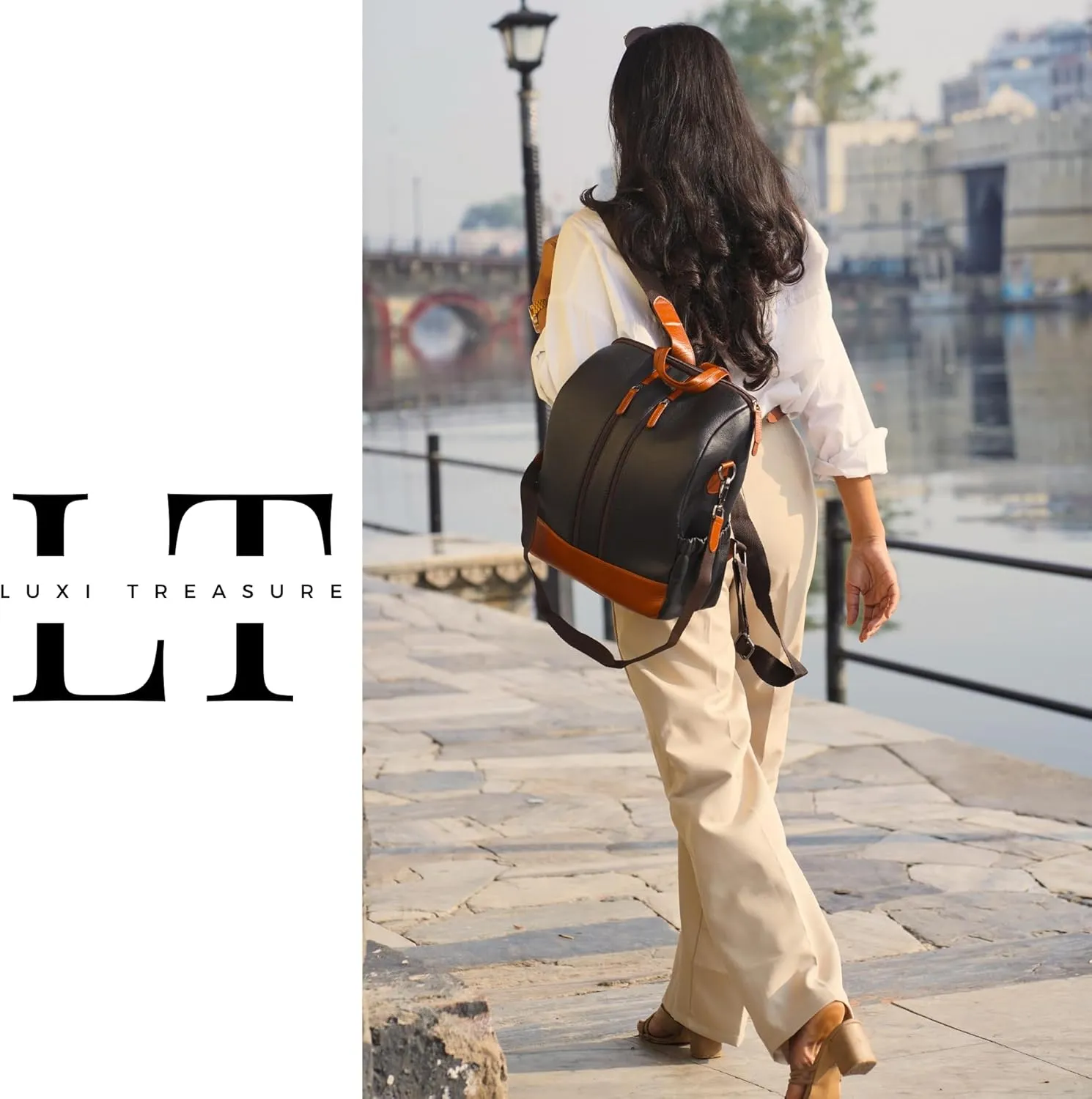 Full grain Leather Women Backpack Purse | Black | 12 INCH | Leather sling Daypack | Leather Ladies Shoulder Bag