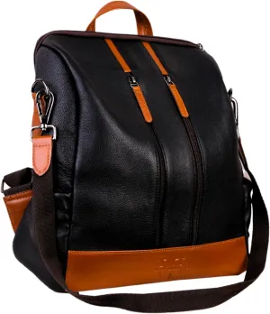 Full grain Leather Women Backpack Purse | Black | 12 INCH | Leather sling Daypack | Leather Ladies Shoulder Bag