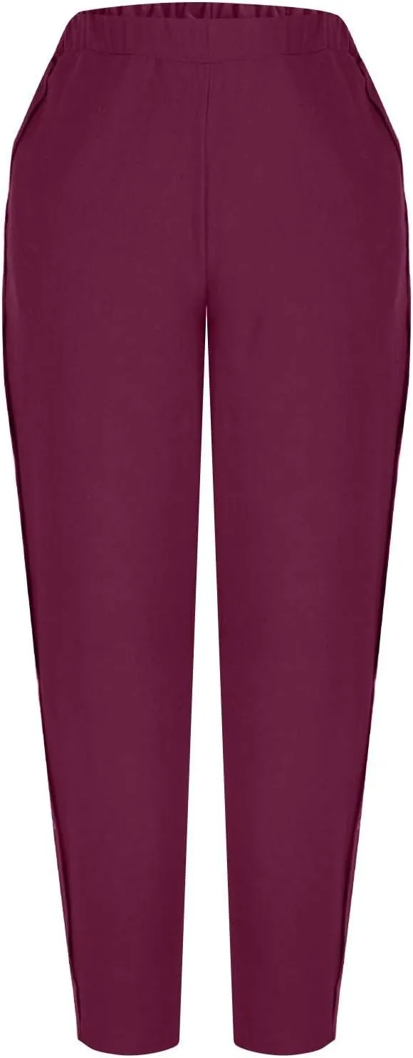 FZYLQY Linen Pants for Women 2025 High Waisted Wide Leg Trousers Trendy Striped Side Button Elastic Waist Summer Gauze Pants