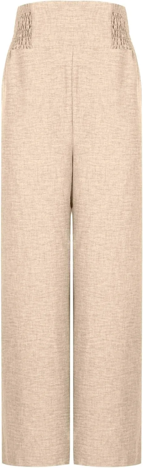 FZYLQY Linen Pants Womens Wide Leg High Waisted Palazzo Pants Belted Wide Leg Trousers with Pockets Casual Beach Trousers