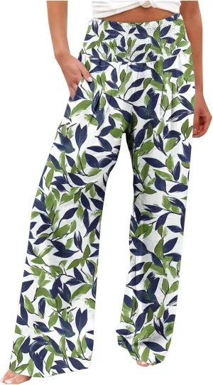 FZYLQY Wide Leg Pants for Women Dressy Button High Waisted Business Pants Summer Casual Work Beach Pants Trousers with Pocket
