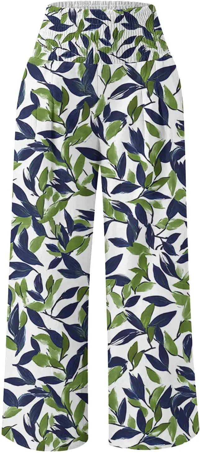 FZYLQY Wide Leg Pants for Women Dressy Button High Waisted Business Pants Summer Casual Work Beach Pants Trousers with Pocket