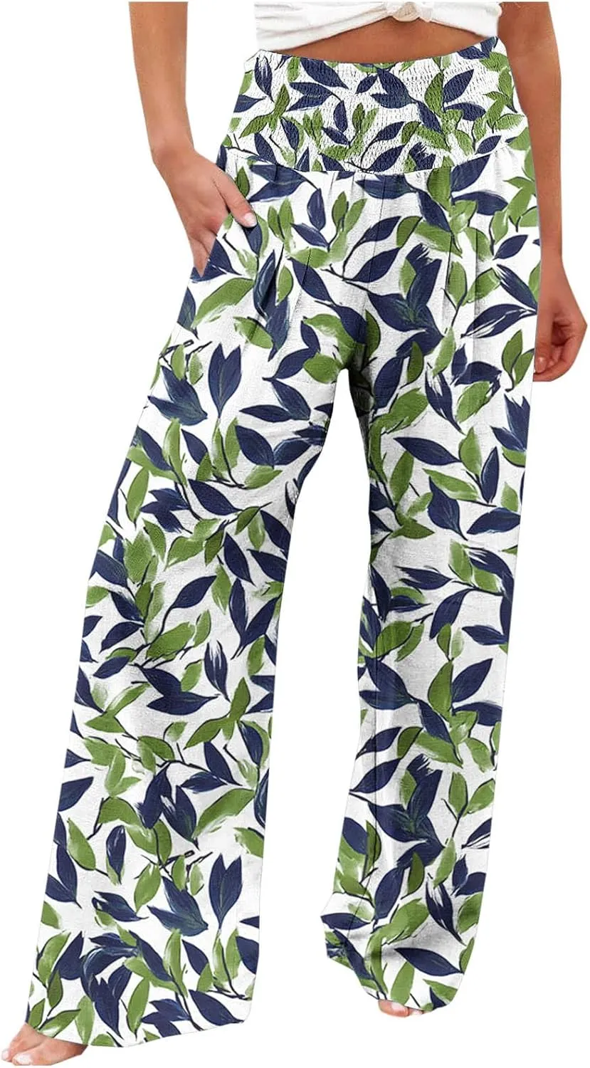 FZYLQY Wide Leg Pants for Women Dressy Button High Waisted Business Pants Summer Casual Work Beach Pants Trousers with Pocket