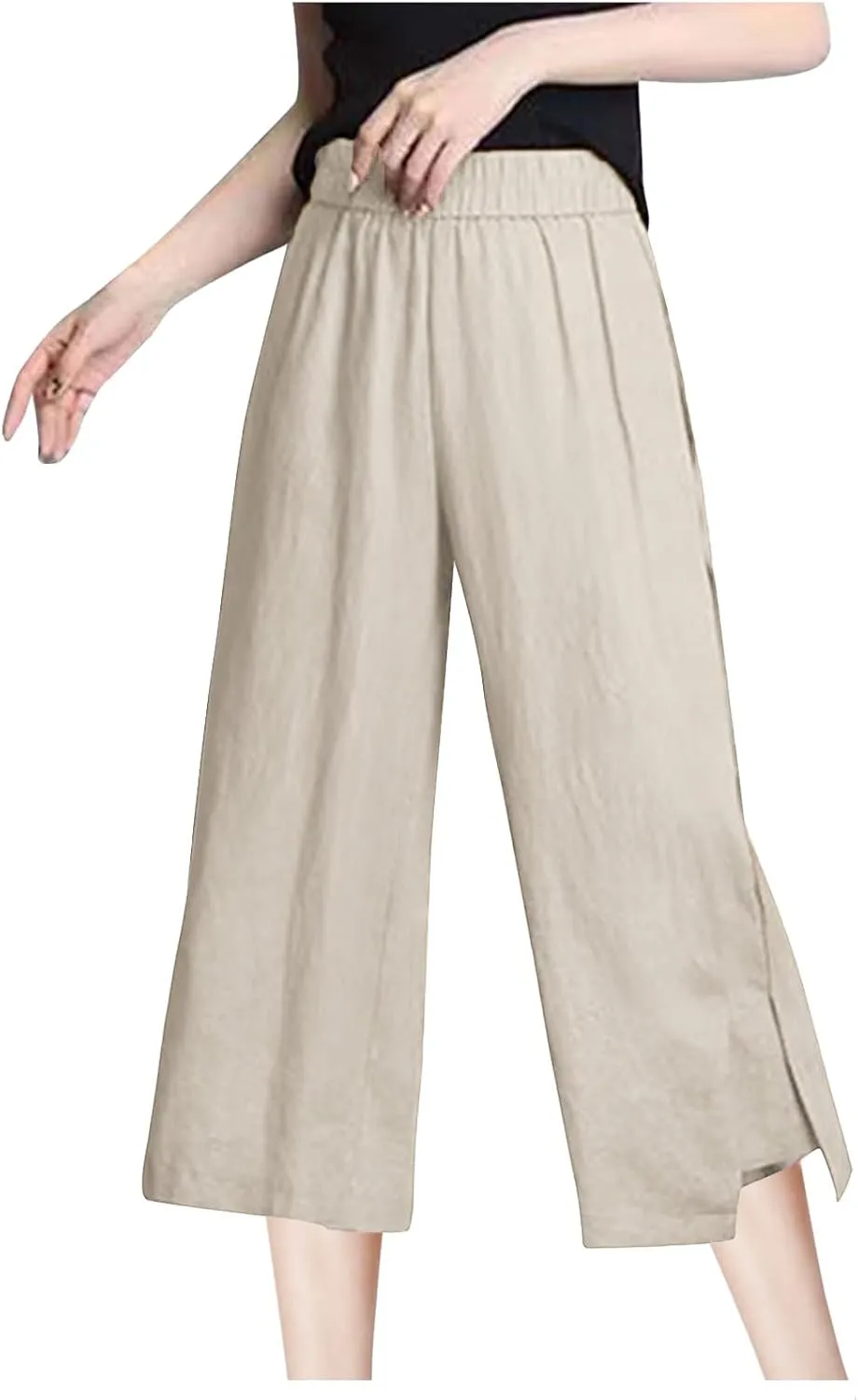 FZYLQY Women Summer Flowy Cotton Linen Palazzo Wide Leg Pants Beach High Waisted Trousers Vocation Solid Long Lounge Pants