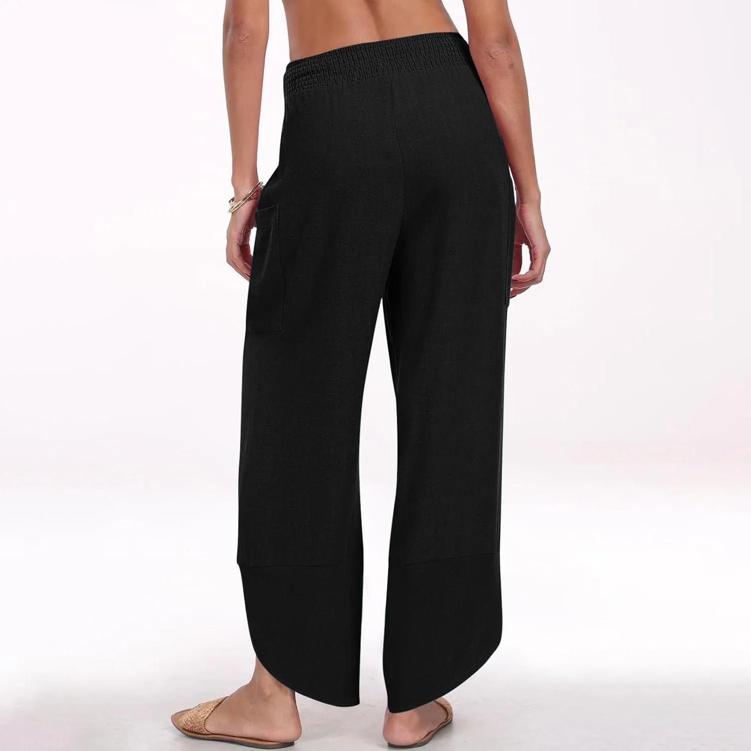 FZYLQY Womens Baggy Wide Leg Pants Casual Summer Linen Pants Elastic Waisted Casual Palazzo Harem Pants 2025 Beach Trousers