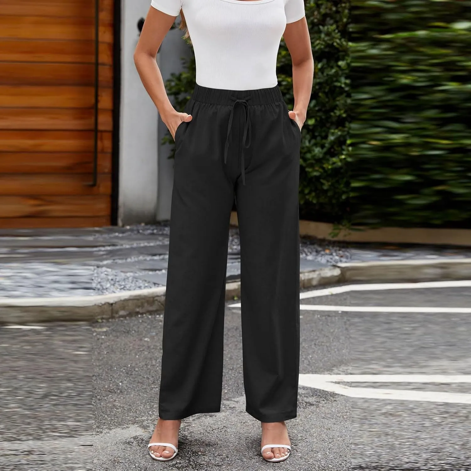 FZYLQY Women's Wide Leg Pants High Elastic Waisted Business Work Trousers Long Straight 2025 Summer Short Pants for Ladies