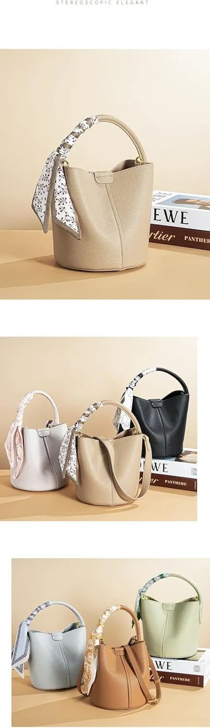 Genuine Leather Women's Shoulder Bucket Bag Handmade Fashionable & Versatile Large-Capacity Shoulder Bag