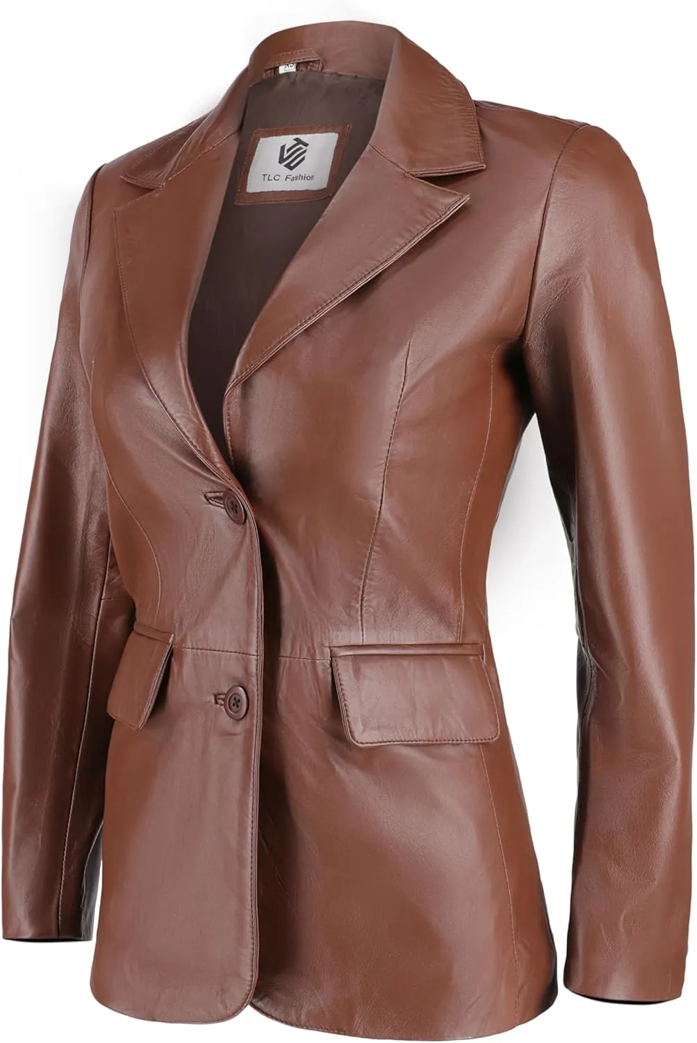 Genuine Soft Leather Blazer Women, Classic 2-Button Design, Casual Suit Style Real Lambskin Leather Jacket