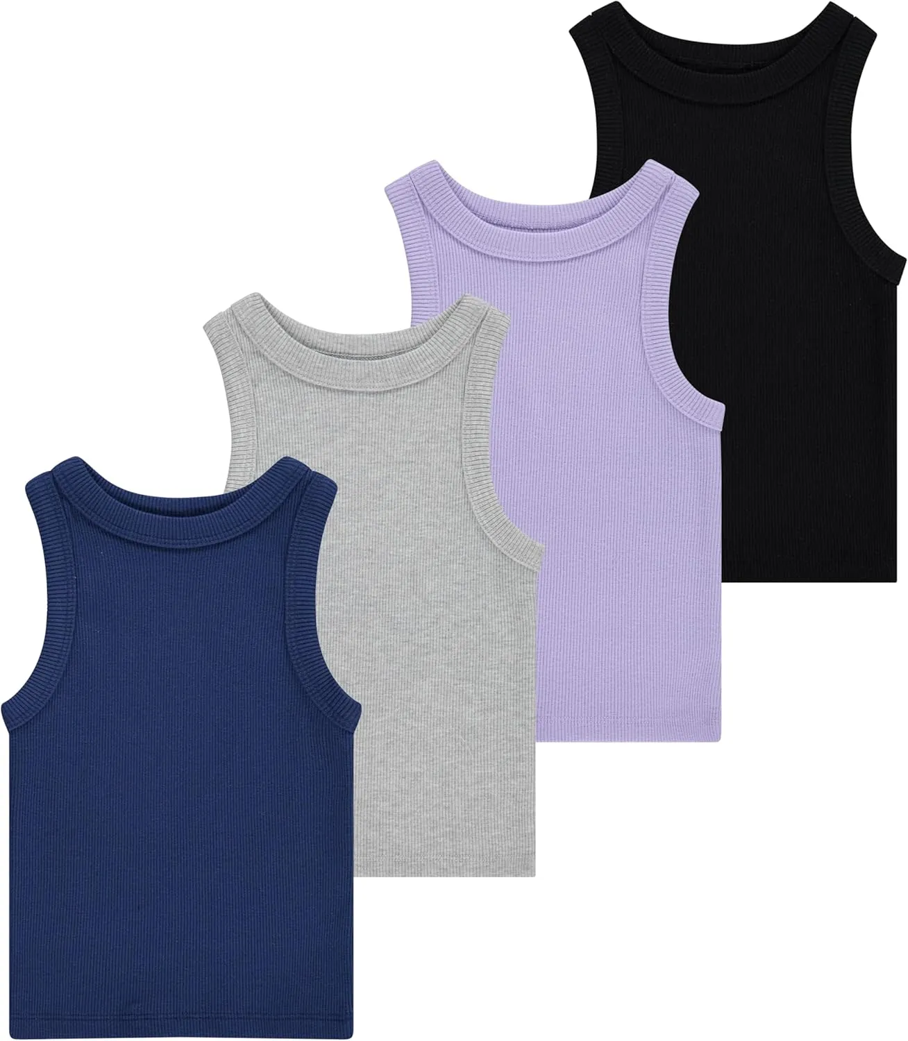 Girls' 4-Pack Ribbed Tank Tops  Sleeveless Cotton Blend Tees for Everyday Wear, Layering, or Summer Outfits (Sizes 4-14)