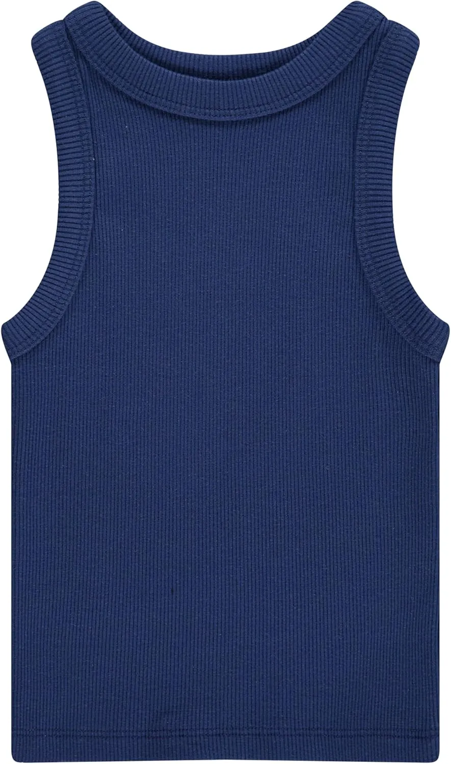 Girls' 4-Pack Ribbed Tank Tops  Sleeveless Cotton Blend Tees for Everyday Wear, Layering, or Summer Outfits (Sizes 4-14)