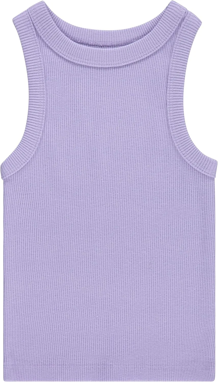 Girls' 4-Pack Ribbed Tank Tops  Sleeveless Cotton Blend Tees for Everyday Wear, Layering, or Summer Outfits (Sizes 4-14)