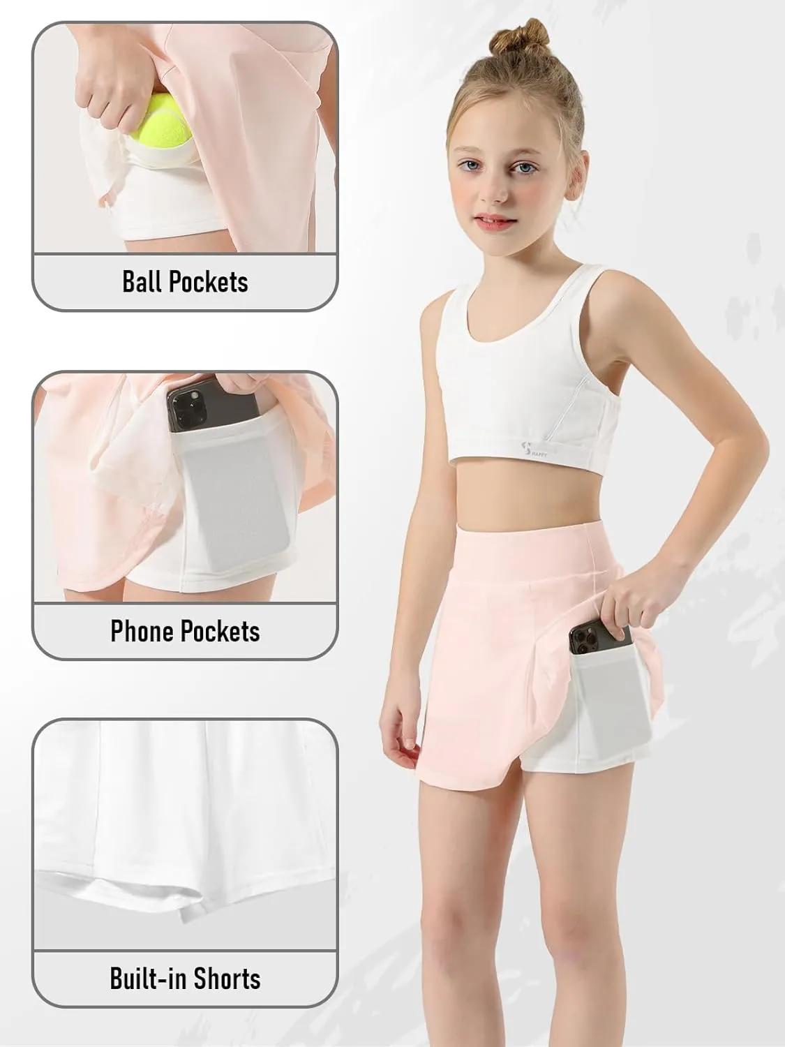 Girls Tennis Skirt High Waisted Athletic Skorts with Pockets Shorts A-line Golf Skirt Sports Gym Running Workout School