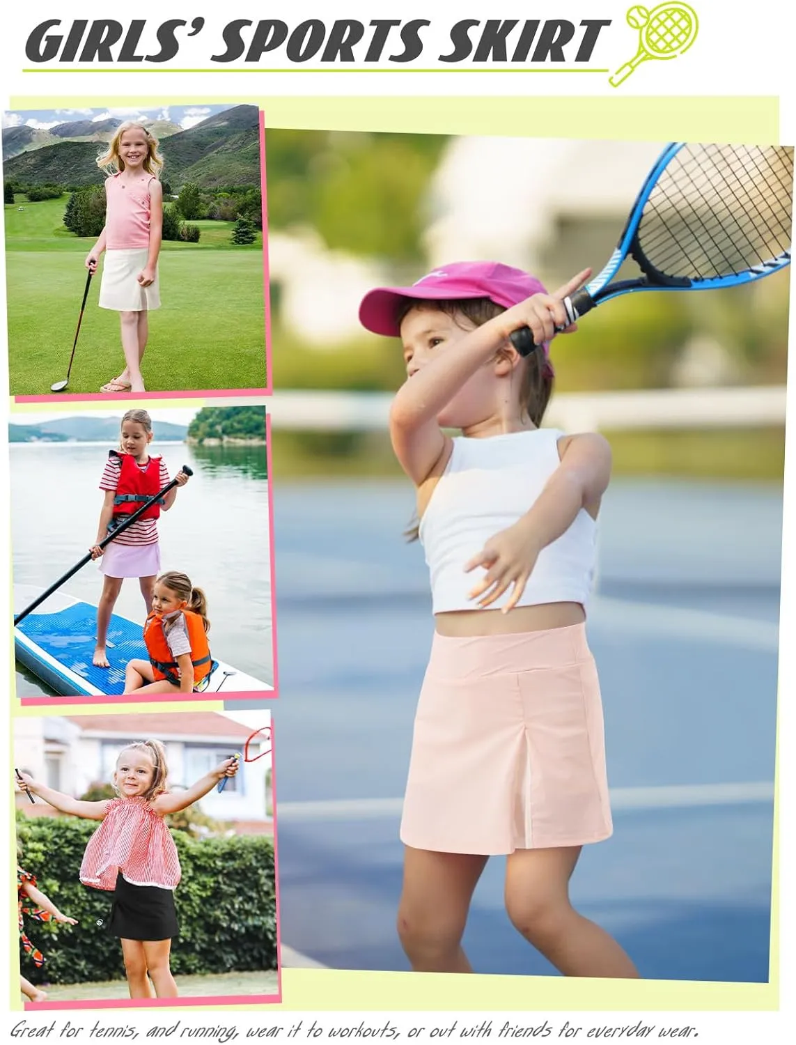 Girls Tennis Skirt High Waisted Athletic Skorts with Pockets Shorts A-line Golf Skirt Sports Gym Running Workout School