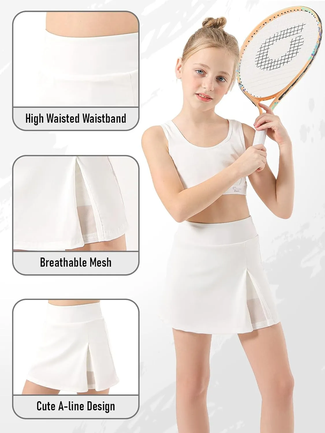 Girls Tennis Skirt High Waisted Athletic Skorts with Pockets Shorts A-line Golf Skirt Sports Gym Running Workout School