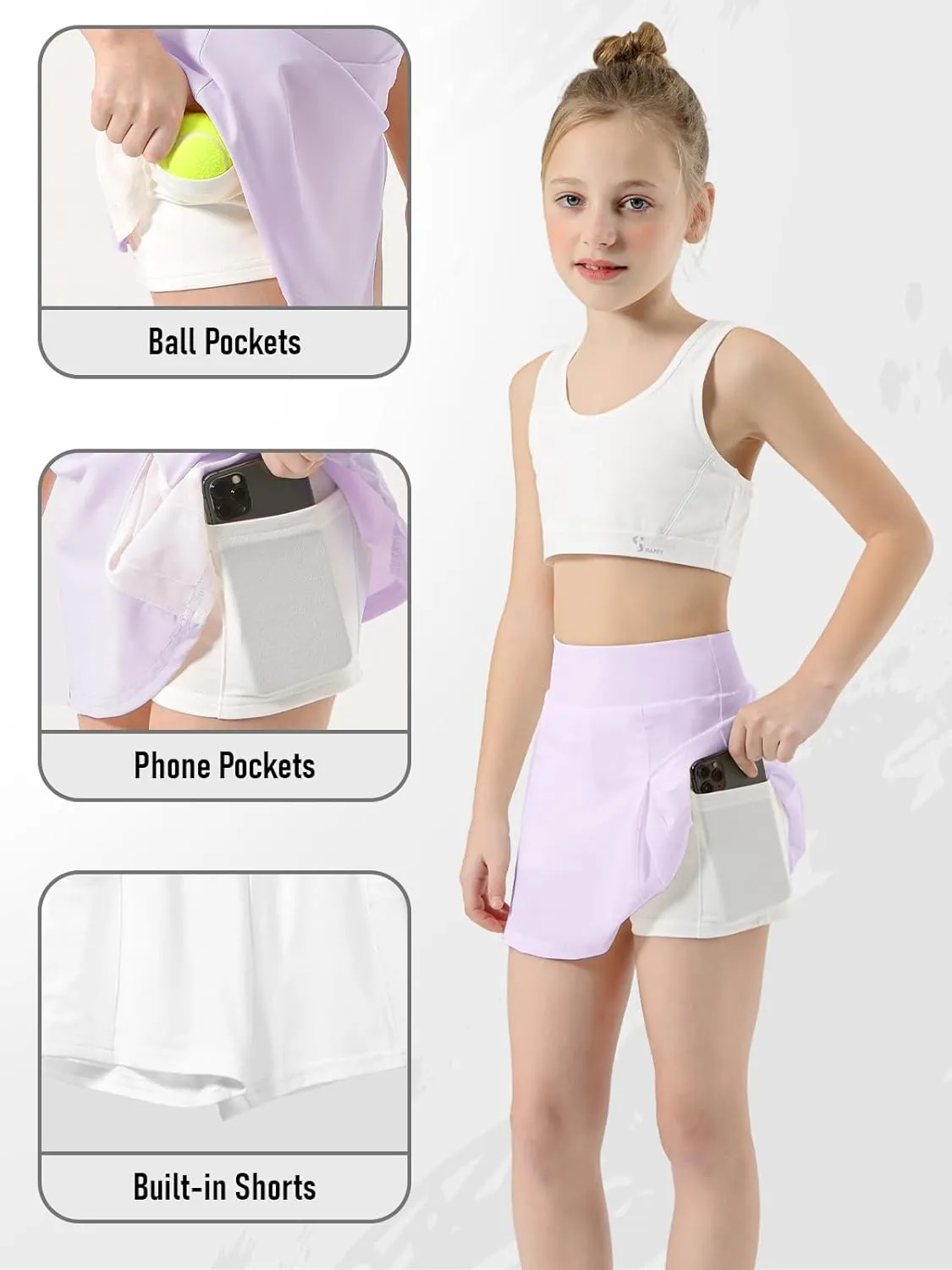 Girls Tennis Skirt High Waisted Athletic Skorts with Pockets Shorts A-line Golf Skirt Sports Gym Running Workout School