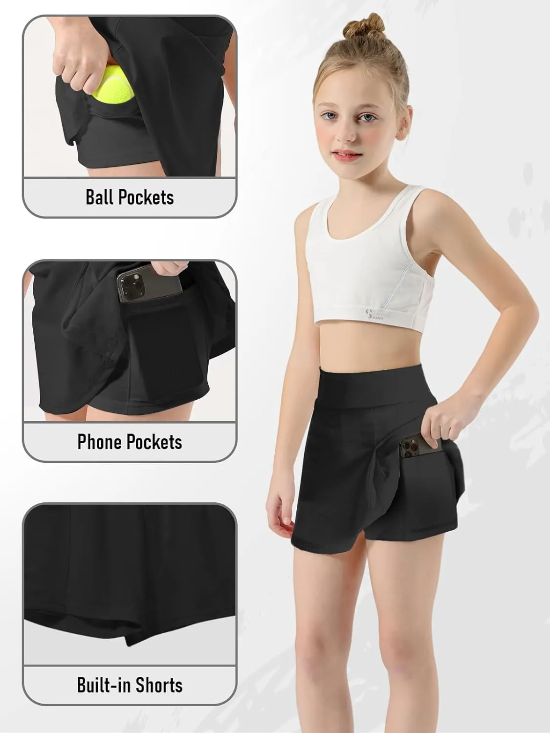 Girls Tennis Skirt High Waisted Athletic Skorts with Pockets Shorts A-line Golf Skirt Sports Gym Running Workout School