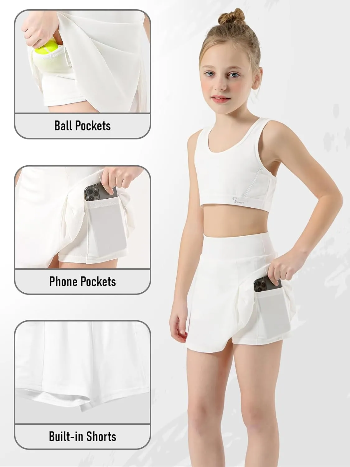 Girls Tennis Skirt High Waisted Athletic Skorts with Pockets Shorts A-line Golf Skirt Sports Gym Running Workout School