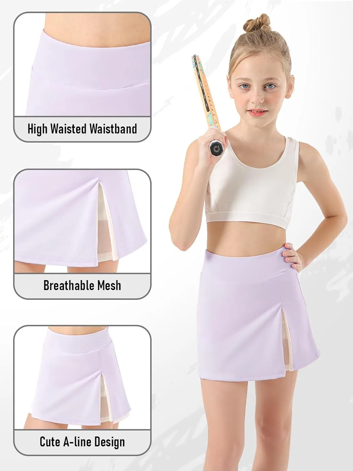 Girls Tennis Skirt High Waisted Athletic Skorts with Pockets Shorts A-line Golf Skirt Sports Gym Running Workout School