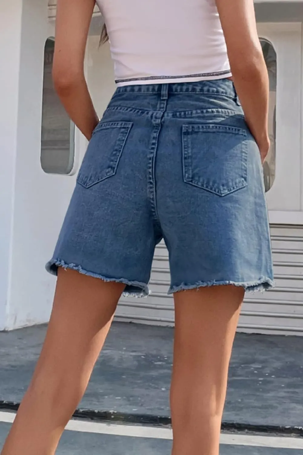 GOLDPKF Womens Jean Shorts for Denim Casual Summer Mid Waist Frayed Stretchy Ripped