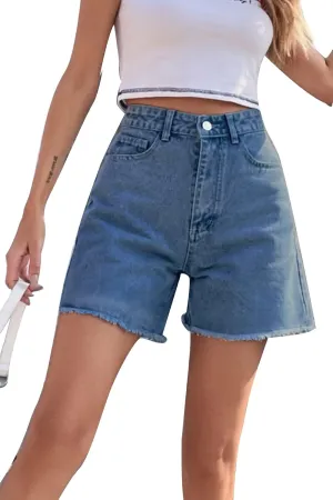 GOLDPKF Womens Jean Shorts for Denim Casual Summer Mid Waist Frayed Stretchy Ripped