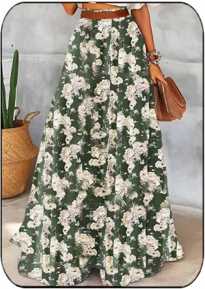 GORAIS Maxi Long Skirts for Women Boho Floral High Waist Skirt