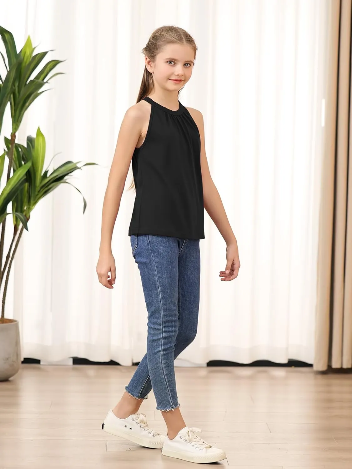 GORLYA 2 Pack Girls Halter Neck Summer Sleeveless Shirt Multipacks Casual Curvy Tank Tops for 6-14Y