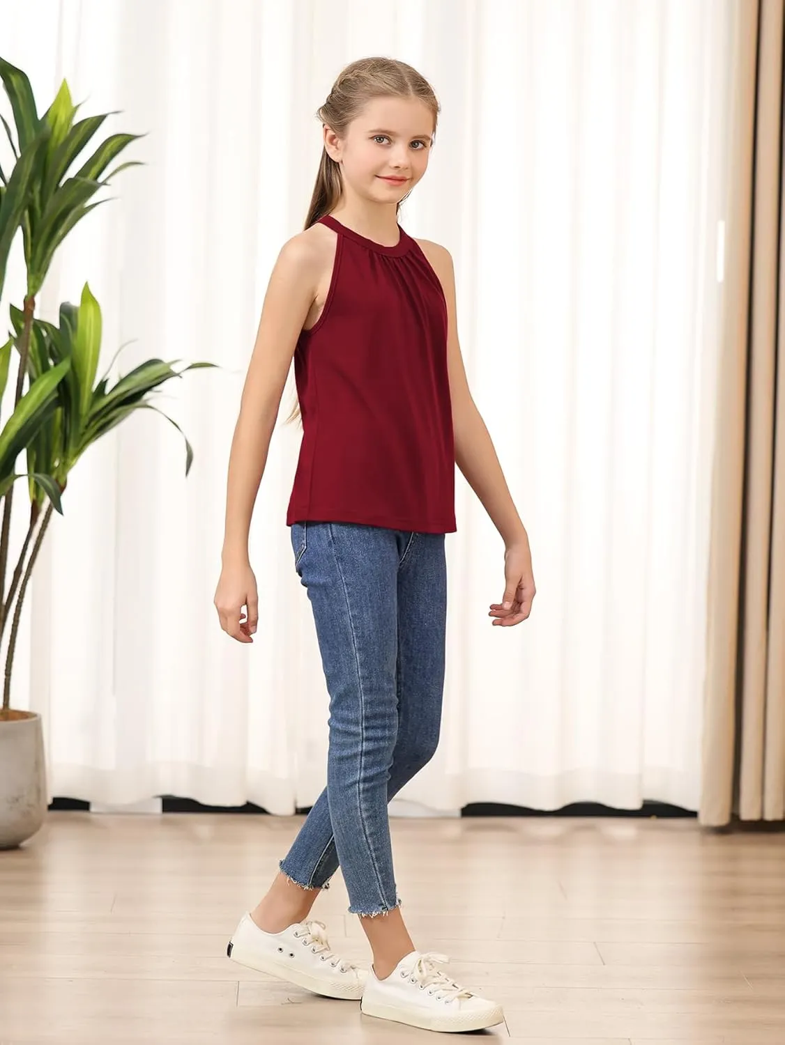 GORLYA 2 Pack Girls Halter Neck Summer Sleeveless Shirt Multipacks Casual Curvy Tank Tops for 6-14Y