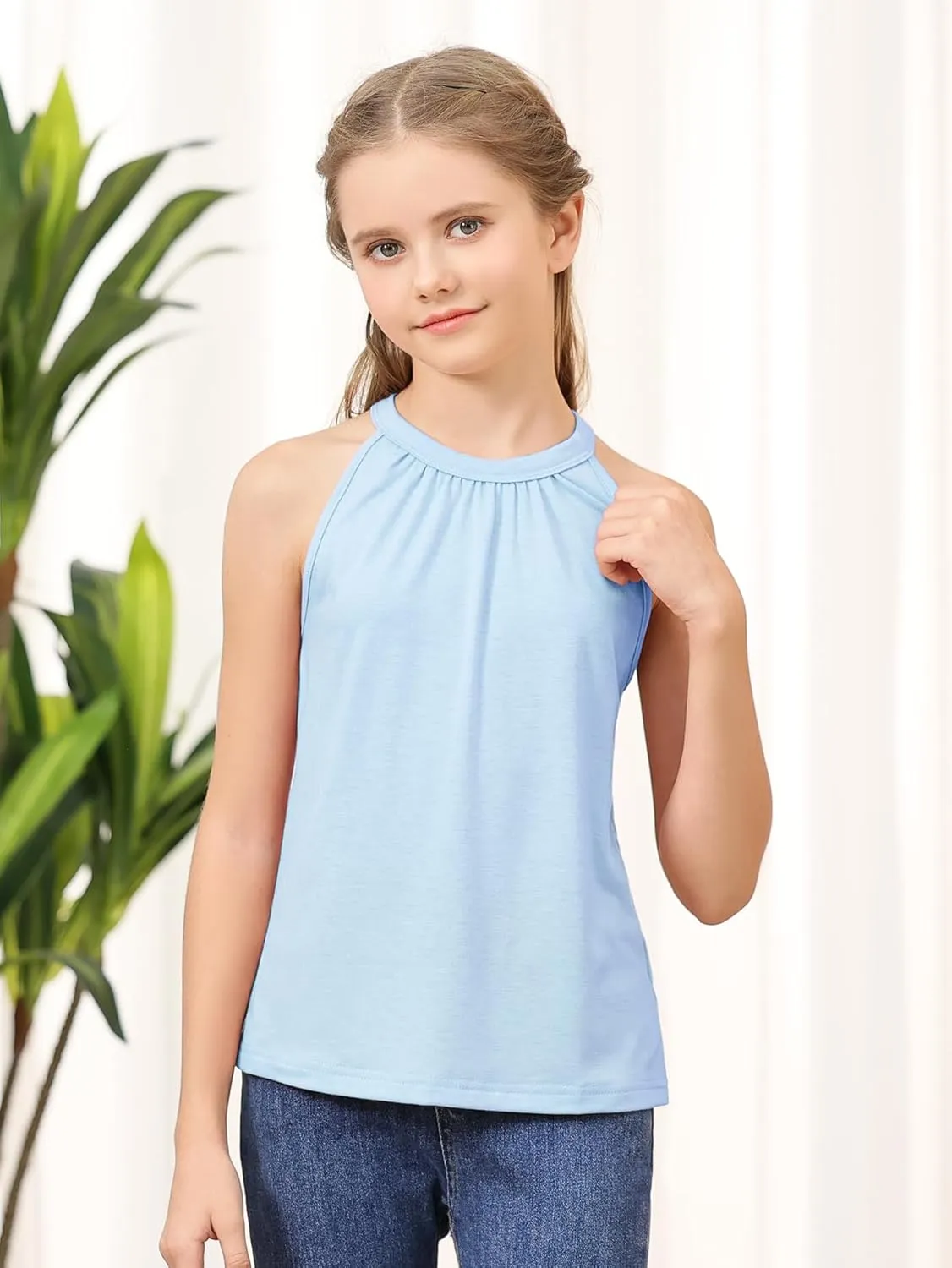 GORLYA 2 Pack Girls Halter Neck Summer Sleeveless Shirt Multipacks Casual Curvy Tank Tops for 6-14Y