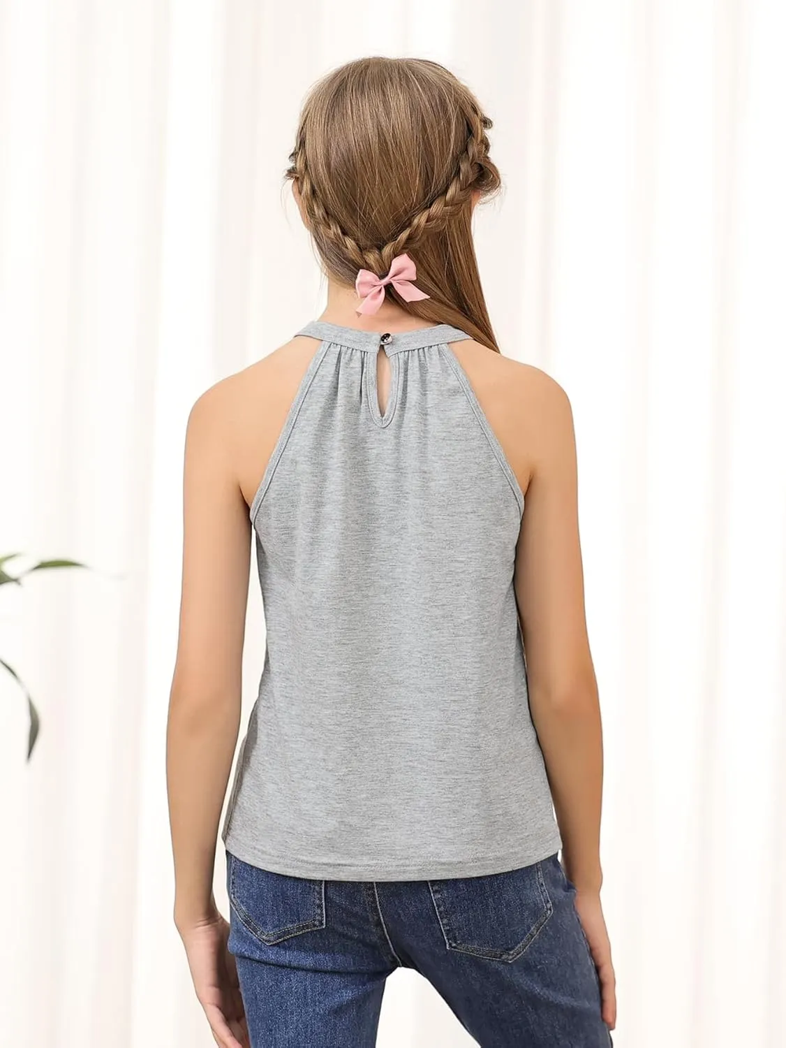 GORLYA 2 Pack Girls Halter Neck Summer Sleeveless Shirt Multipacks Casual Curvy Tank Tops for 6-14Y