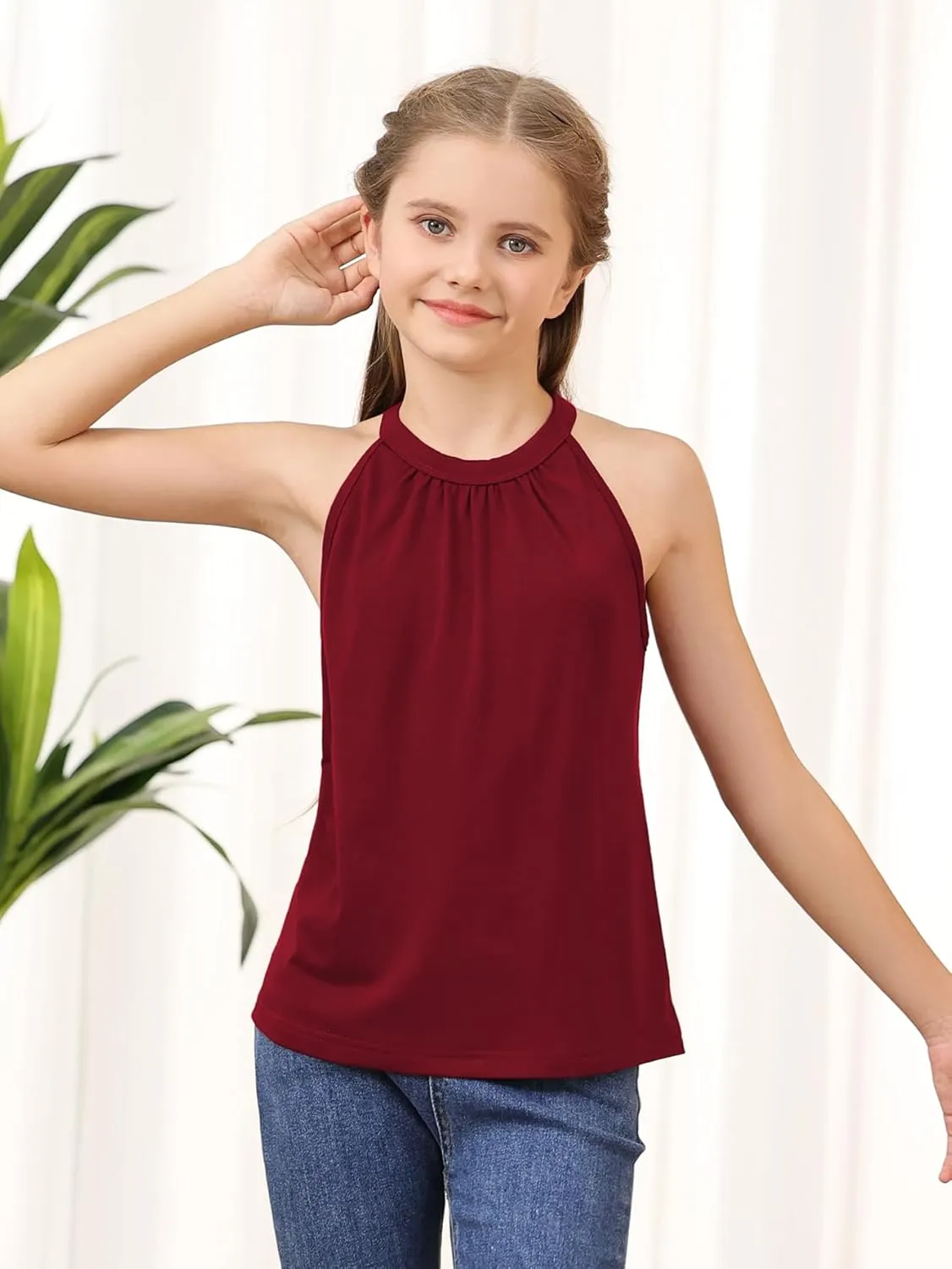 GORLYA 2 Pack Girls Halter Neck Summer Sleeveless Shirt Multipacks Casual Curvy Tank Tops for 6-14Y